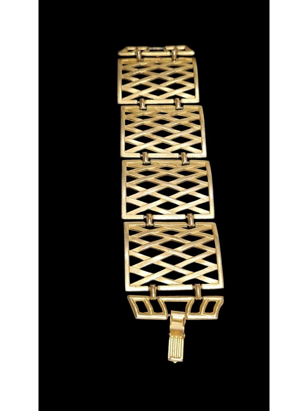 Vintage Gold-Tone Wide Link Bracelet Lattice Design